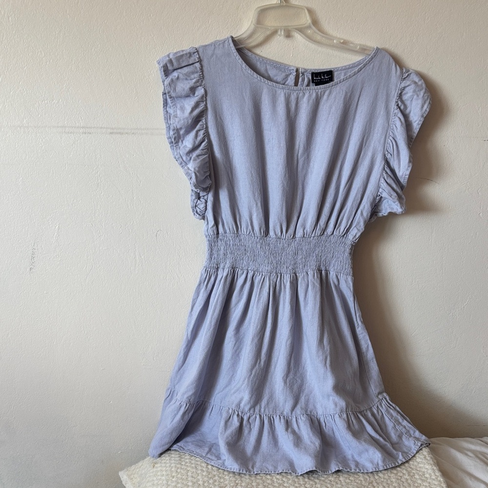 Light Lavender Ruffle Sleeve Smocked Waist Mini Dress